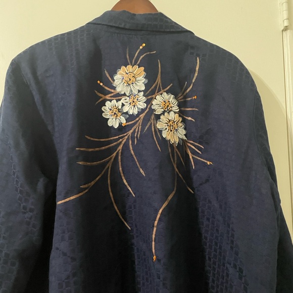 Alex Kim Navy Floral Embroidered Jacket Size 3X - Picture 7 of 8